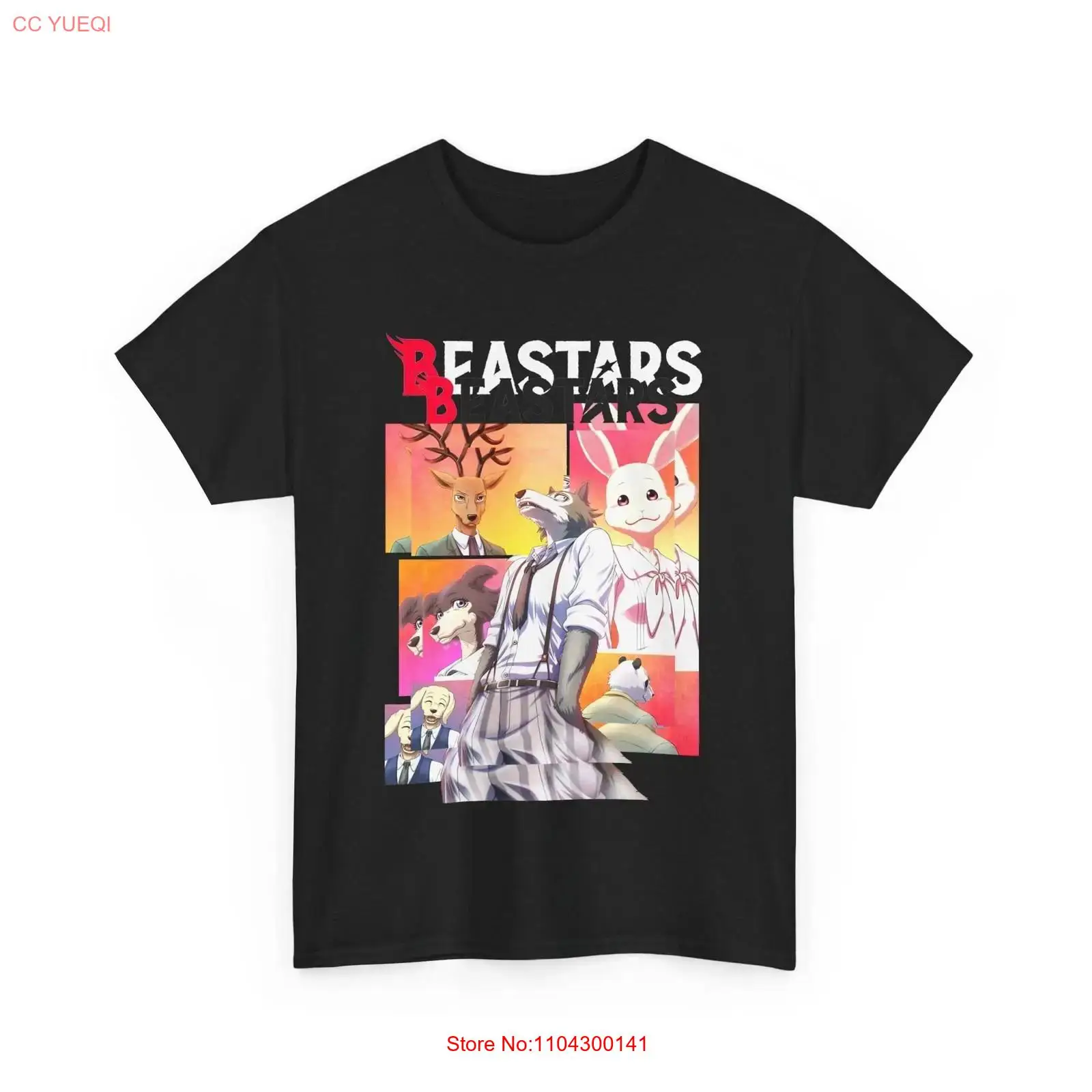 Vintage Fashion Knitwear - Anime Beastars Legoshi 블랙 티셔츠 빈티지