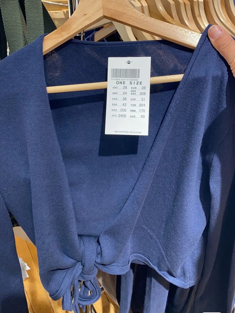 Crop Cardigan Vintage - 새로운 네이비 레이스업 니트 긴팔 티셔츠