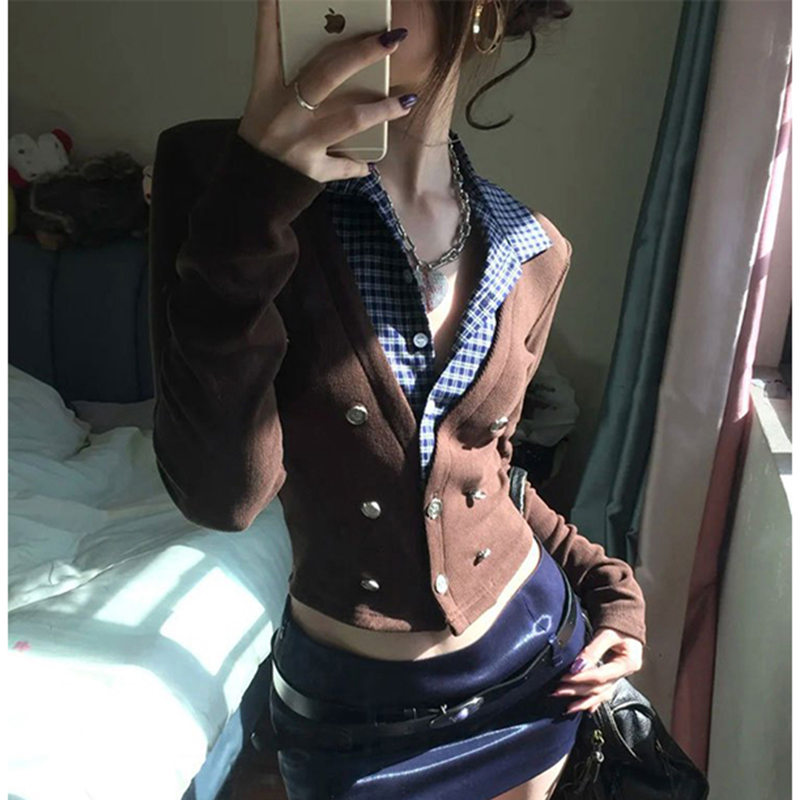 MEXZT Y2K 크롭 니트 카디건 여성 체크 무늬 패 - Crop Cardigan Vintage 리뷰 및 가격