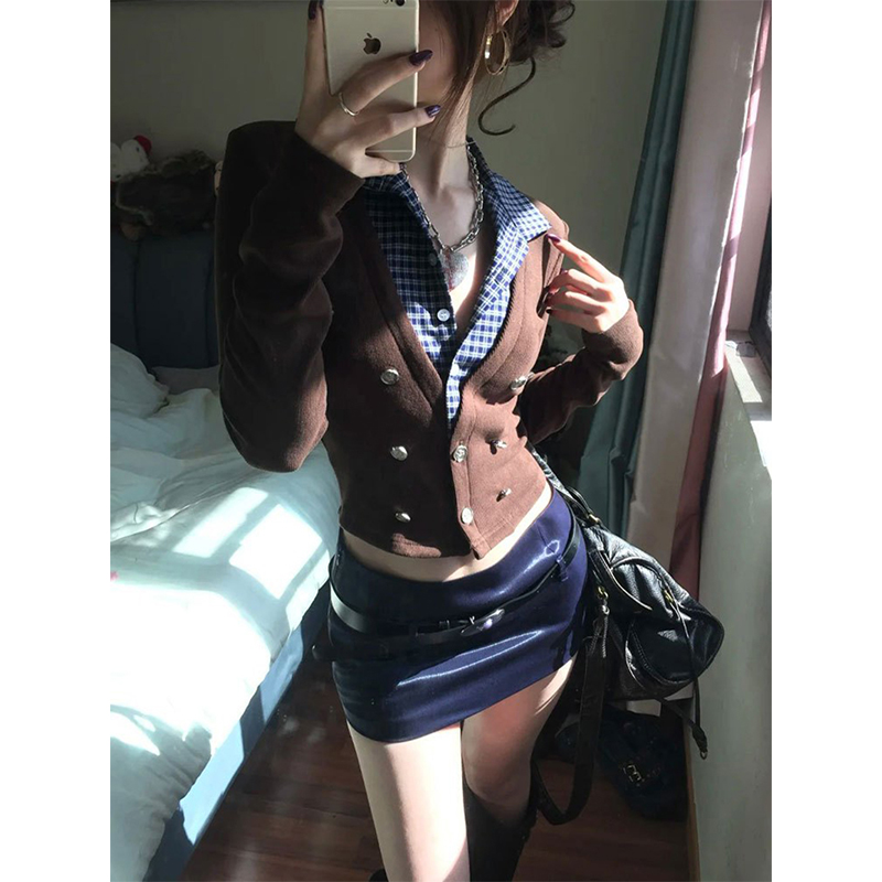 MEXZT Y2K 크롭 니트 카디건 여성 체크 무늬 패 - Crop Cardigan Vintage 리뷰 및 가격