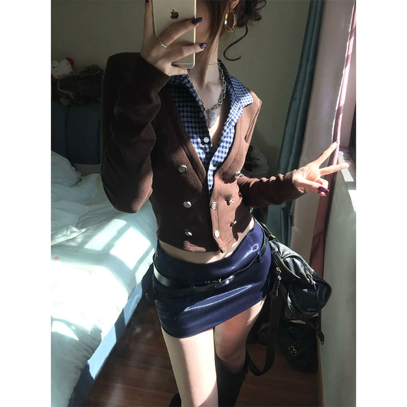 MEXZT Y2K 크롭 니트 카디건 여성 체크 무늬 패 - Crop Cardigan Vintage 리뷰 및 가격