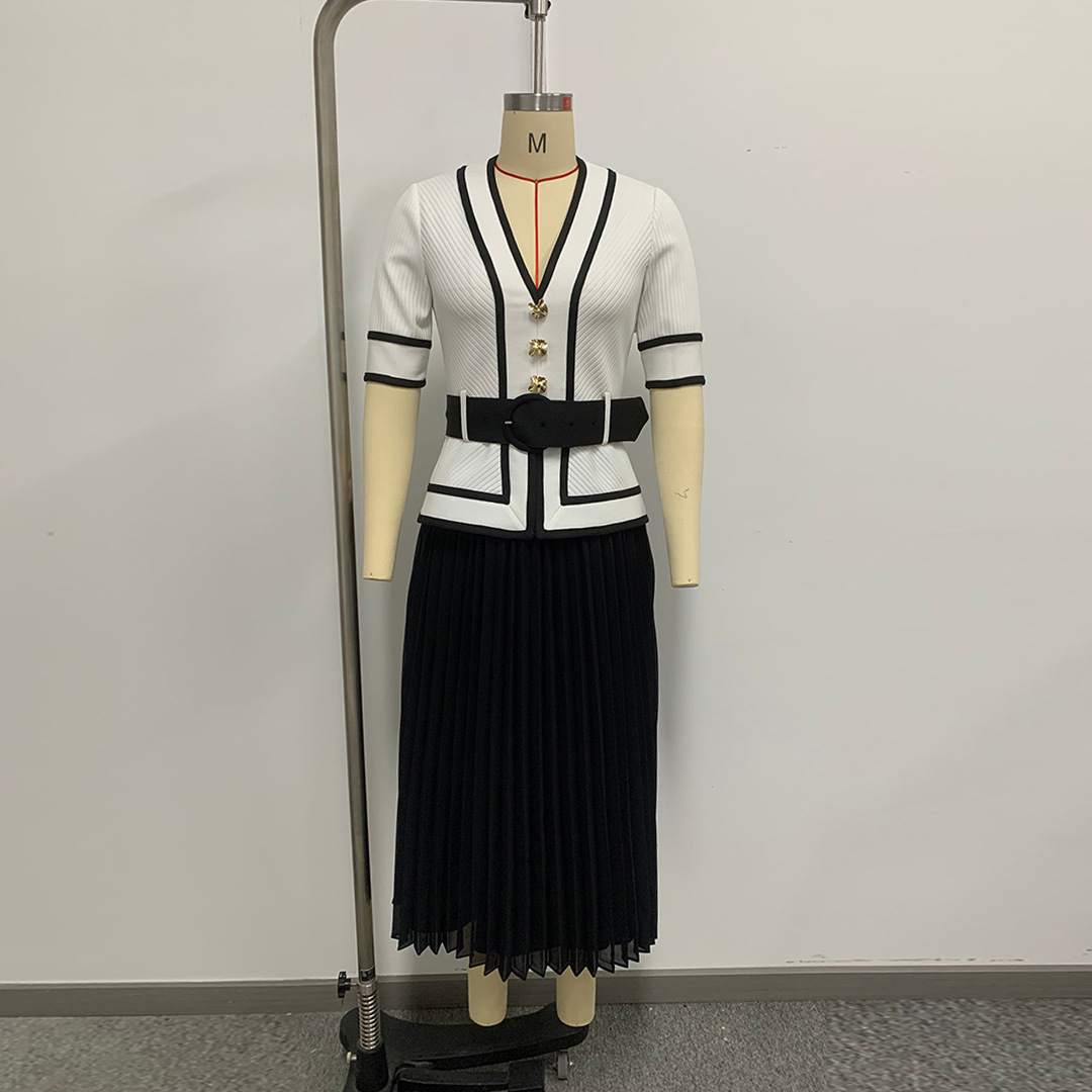 섹시한 V 넥 버튼 벨트 플리츠 드레스 여성 우아한 럭 - Vintage Fashion Exhibition 리뷰 및 가격