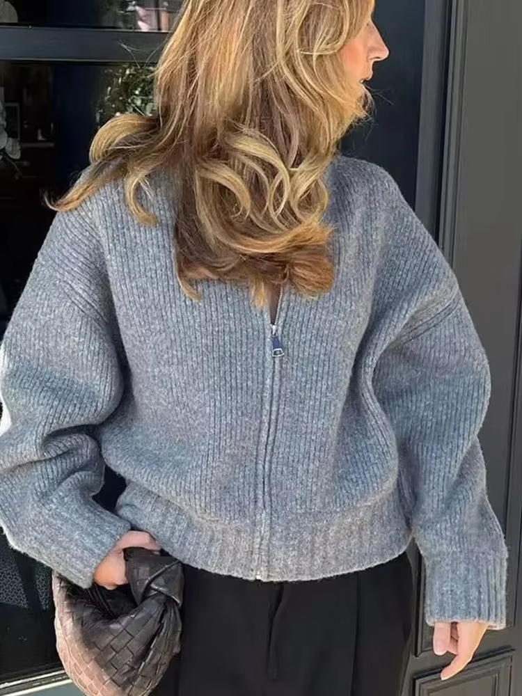 HH 빈티지 여성 솔리드 니트 코트 긴팔 O넥 지퍼 핏 - Crop Cardigan Vintage 리뷰 및 가격