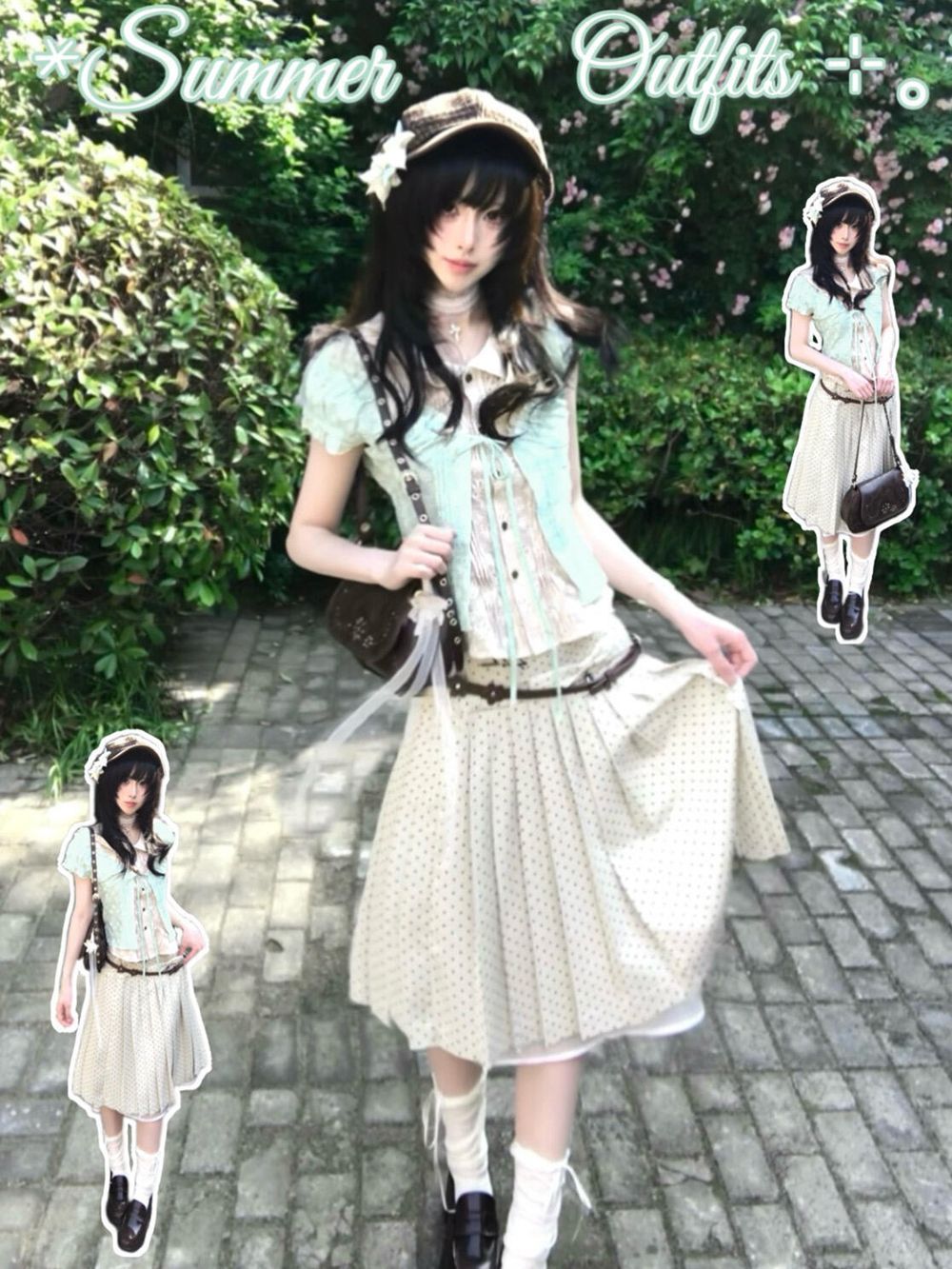 일본 빈티지 스위트 코케트 스커트 세트 여성용 폴카 도 - Crop Cardigan Vintage 리뷰 및 가격