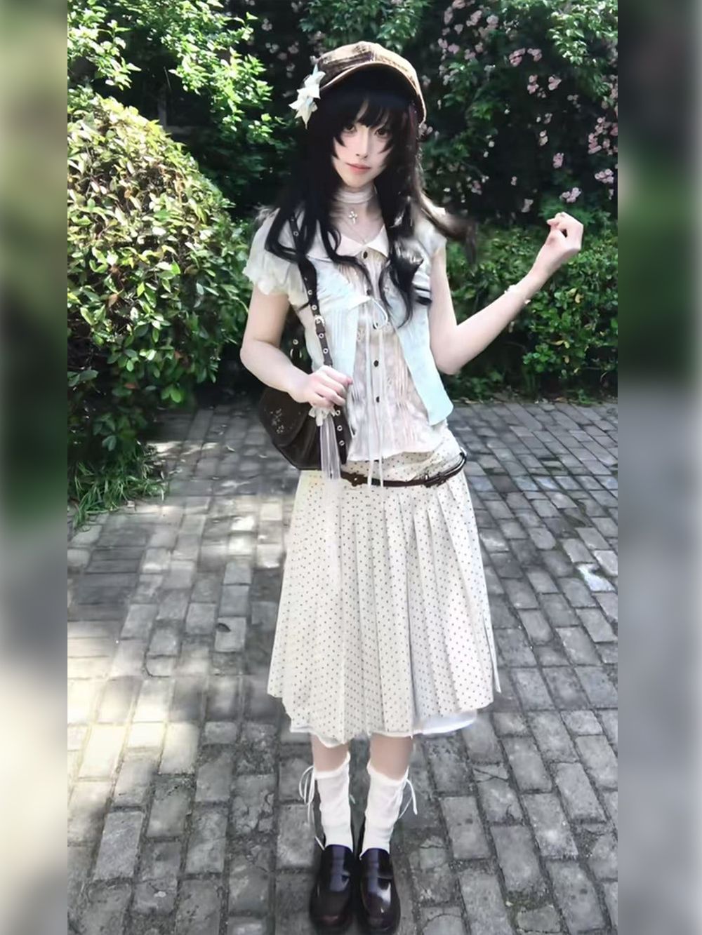 일본 빈티지 스위트 코케트 스커트 세트 여성용 폴카 도 - Crop Cardigan Vintage 리뷰 및 가격