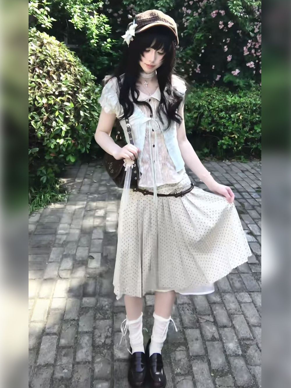 일본 빈티지 스위트 코케트 스커트 세트 여성용 폴카 도 - Crop Cardigan Vintage 리뷰 및 가격