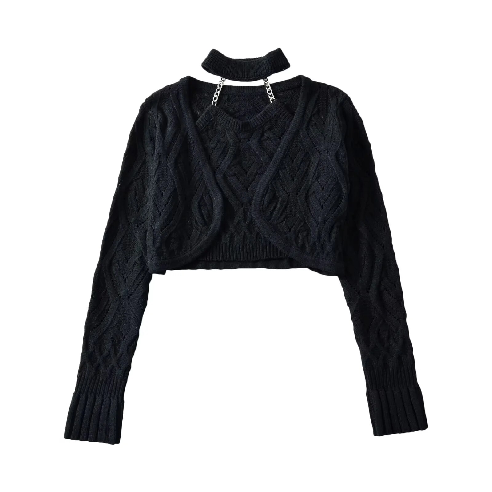 여성 블랙 홀터 크롭 캐미탑 슈트 긴팔 니트 가디건 코 - Crop Cardigan Vintage 리뷰 및 가격