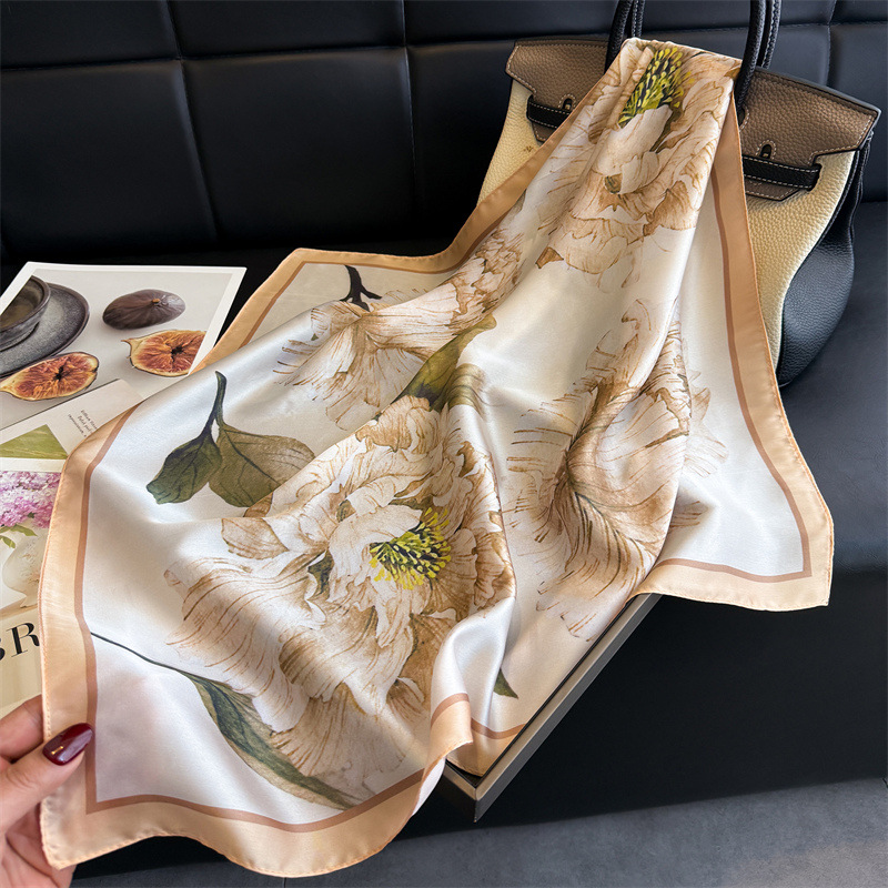 70CM 빈티지 유화 모란 무늬 새틴 스카프 여성 네크 - Vintage Fashion Exhibition 리뷰 및 가격