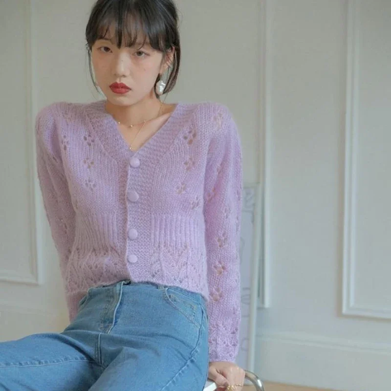 여성용 귀여운 짧은 V넥 니트 상의, 카와이 카디건,  - Crop Cardigan Vintage 리뷰 및 가격