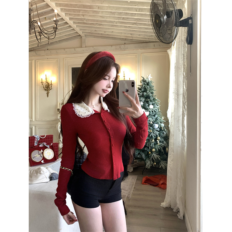 MEXZT 빈티지 레드 니트 카디건 여성 크리스마스 크 - Crop Cardigan Vintage 리뷰 및 가격