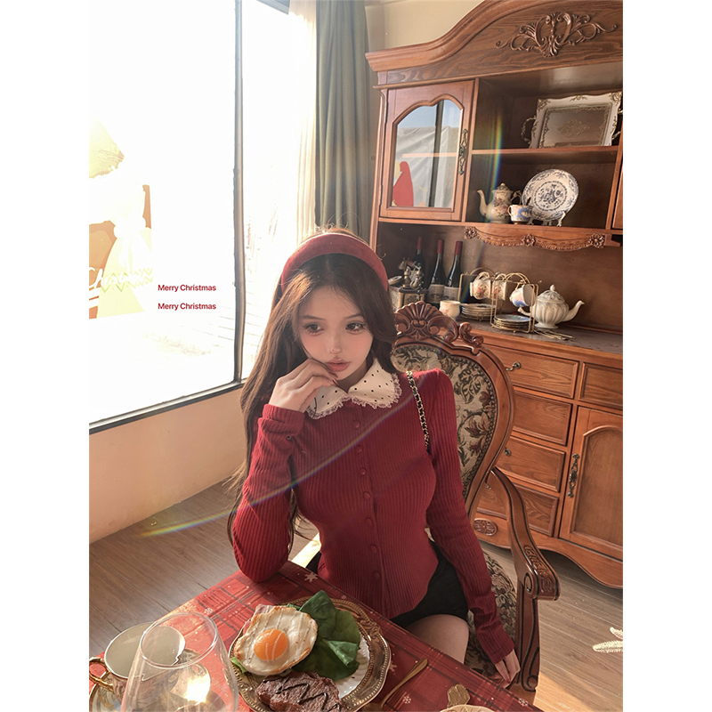 MEXZT 빈티지 레드 니트 카디건 여성 크리스마스 크 - Crop Cardigan Vintage 리뷰 및 가격