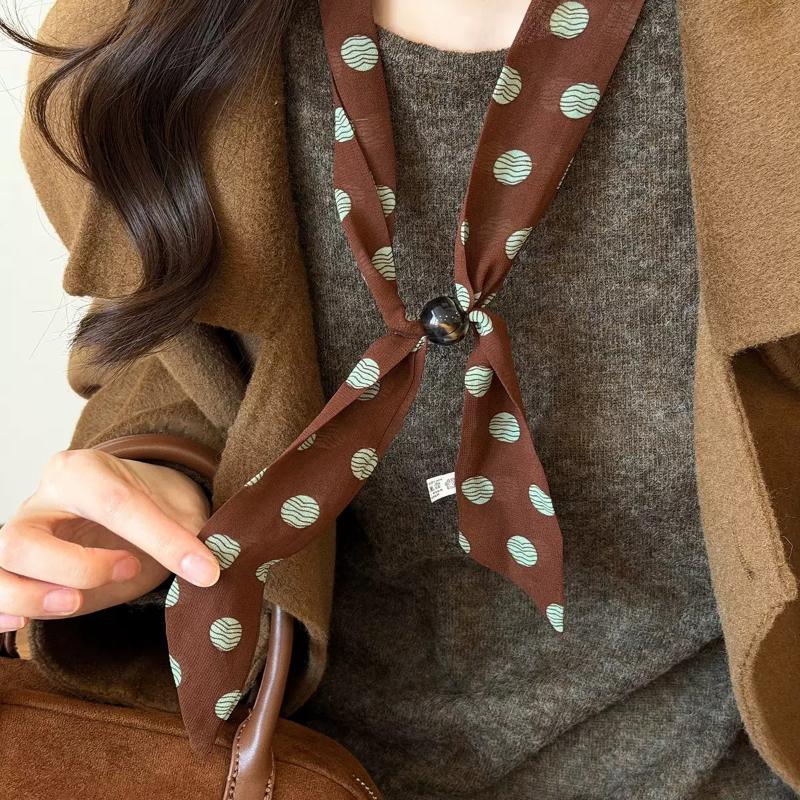 여성용 빈티지 폴카 도트 시폰 비즈 장식 스카프, 가볍 - Vintage Fashion Knitwear 리뷰 및 가격